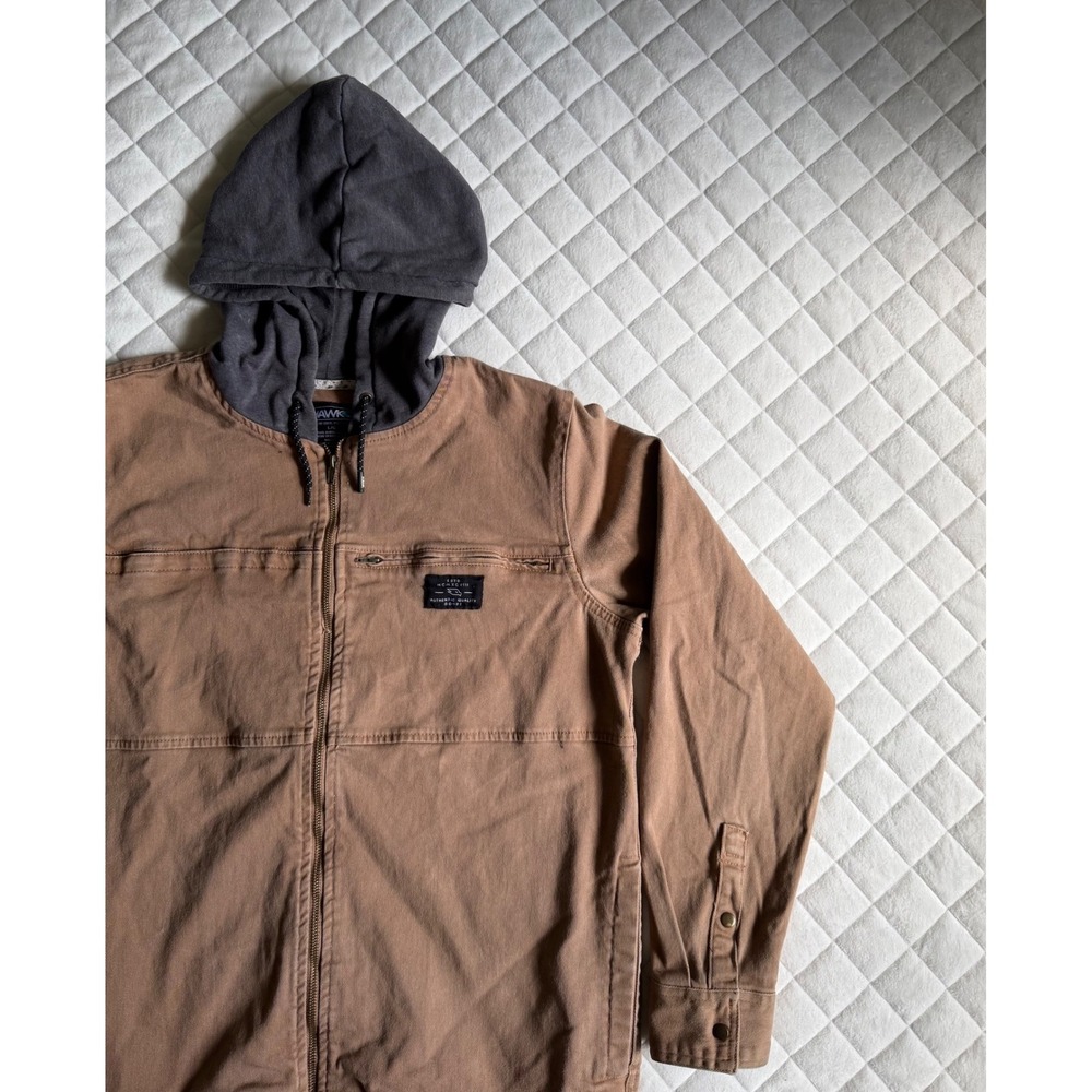 Y2K VTG Tony Hawk Brown Canvas Full Zip Jacket Hoodie‎ Sz L Skate Streetwear